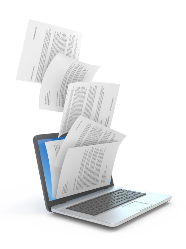 Documents flying out of a laptop display
